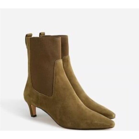 Reformation Roberta Ankle Boots Olive Suede Pointed Snip-Toe Kitten Heel 9.5 - Picture 2 of 9